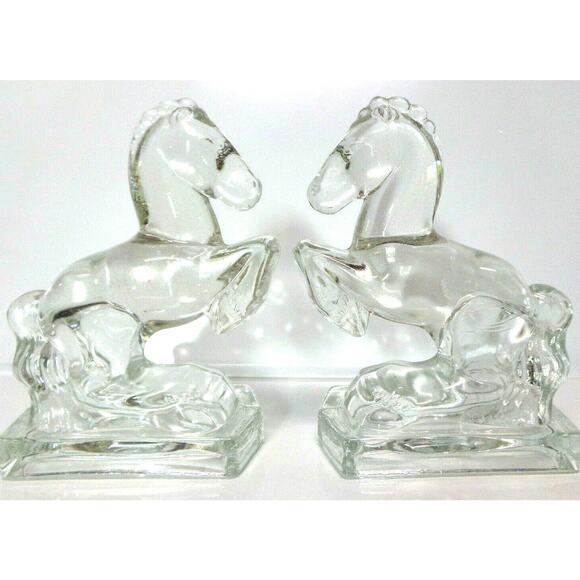 VTG Pair 1940's American Glass Co Smith GLASS HORSE BOOKENDS 8" Limited Edition - Picture 3 of 9